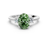 White gold Three-Stone Fancy Green Oval  Cut Diamond Solitaire with Prong Setting and Classic Band_41