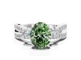 White gold Three-Stone Fancy Green Oval  Cut Diamond Twist Band with Prong Setting_50