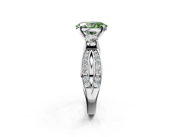 Platinum Three-Stone Fancy Green Oval  Cut Diamond Twist Band with Prong Setting