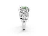 White gold Three-Stone Fancy Green Oval Cut Diamond Wave Pave Band with Prong Setting_2