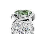 White gold Three-Stone Fancy Green Oval Cut Diamond Wave Pave Band with Prong Setting_5