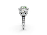 White gold Three-Stone Fancy Green Oval Cut Halo Diamond Milgrain Band with Four-Prong Setting_2
