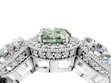 White gold Three-Stone Fancy Green Oval Cut Halo Diamond Milgrain Band with Four-Prong Setting_4