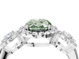 White gold Three-Stone Fancy Green Oval Cut Halo Diamond Ring with Pave Band and Four-Prong Setting_4