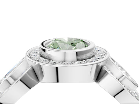White gold Three-Stone Fancy Green Oval Cut Halo Pavé Diamond Ring_4