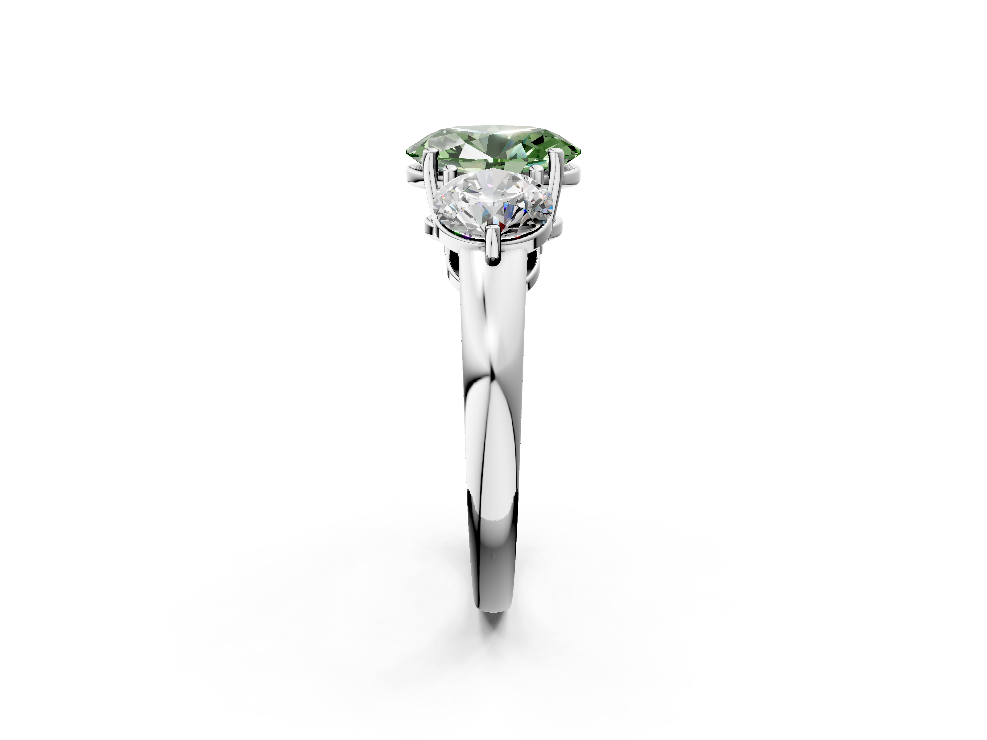 White gold Three-Stone Fancy Green Oval  Cut Solitaire Ring with Prong Setting on a Classic Band_55
