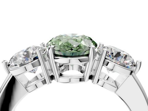 White gold Three-Stone Fancy Green Oval  Cut Solitaire Ring with Prong Setting on a Classic Band_57