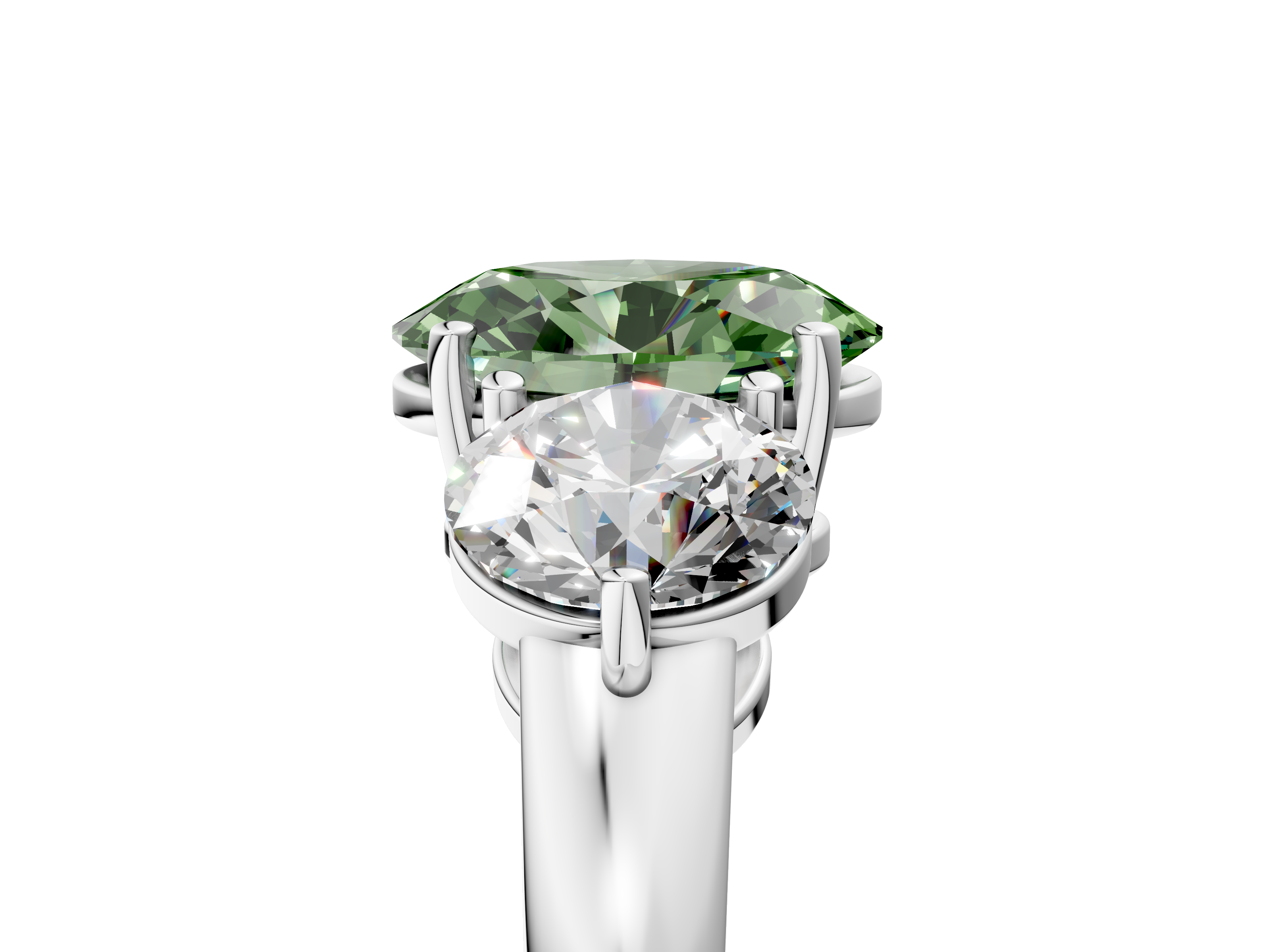 White gold Three-Stone Fancy Green Oval  Cut Solitaire Ring with Prong Setting on a Classic Band_58