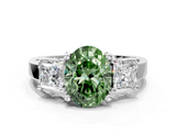 White gold Three-Stone Fancy Green Oval  Cut Solitaire Ring with Prong Setting_3