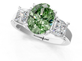 White gold Three-Stone Fancy Green Oval  Cut Solitaire Ring with Prong Setting_4