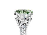 White gold Three-Stone Fancy Green Oval  Diamond Milgrain Pave Band with Prong Setting 5
