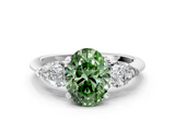 White gold Three-Stone Fancy Green Oval  Diamond Ring with Pear Side Stones in Four-Prong Setting_45