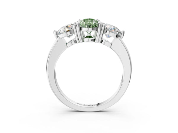 White gold Three-Stone Fancy Green Pear  Brilliant Cut Solitaire Ring with Prong Setting on a Classic Band