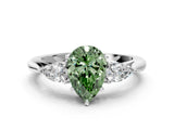 White gold Three-Stone Fancy Green Pear Cut Brilliant Diamond Solitaire Ring with Tapered Band and Four-Prong Setting_49