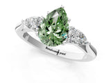 White gold Three-Stone Fancy Green Pear Cut Brilliant Diamond Solitaire Ring with Tapered Band and Four-Prong Setting_56