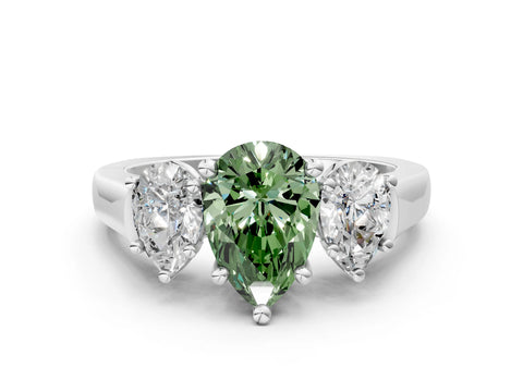 White gold Three-Stone Fancy Green Pear Cut Brilliant Diamond Trellis Ring with Comfort Fit Band_12