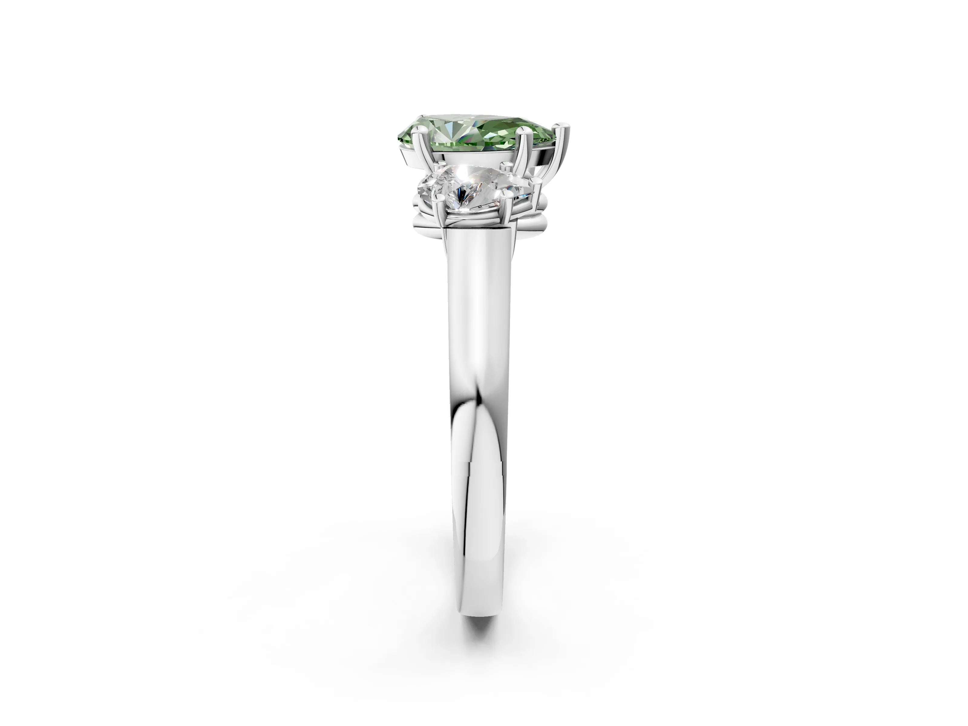 White gold Three-Stone Fancy Green Pear Cut Brilliant Diamond Trellis Ring with Comfort Fit Band_14