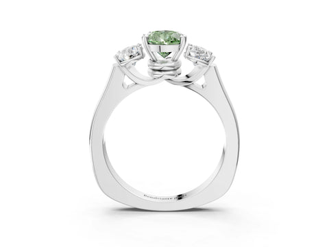 White gold Three-Stone Fancy Green Pear Cut Brilliant Diamond Trellis Ring with Comfort Fit Band_15
