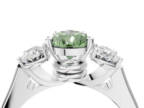 White gold Three-Stone Fancy Green Pear Cut Brilliant Diamond Trellis Ring with Comfort Fit Band_16