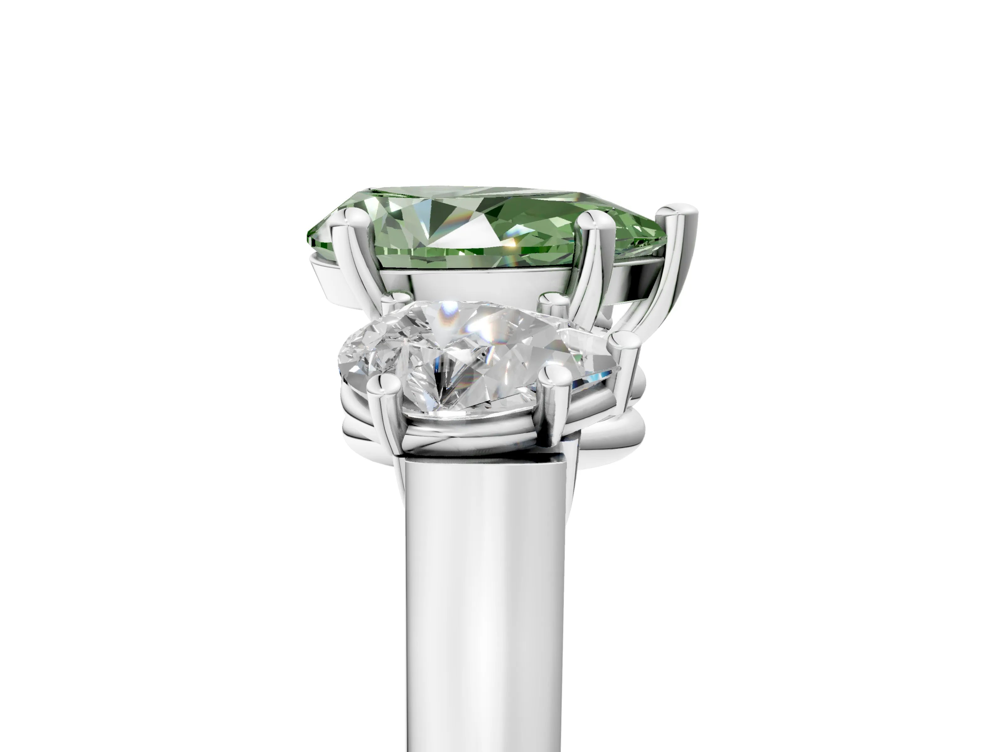 White gold Three-Stone Fancy Green Pear Cut Brilliant Diamond Trellis Ring with Comfort Fit Band_17