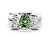White gold Three Stone Fancy Green Pear Cut Cut Channel Set Diamond Ring_24