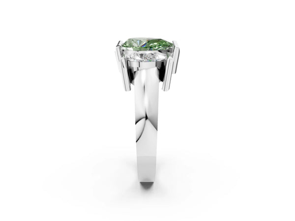 Platinum Three Stone Fancy Green Pear Cut Cut Channel Set Diamond Ring