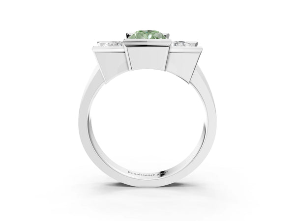 Platinum Three Stone Fancy Green Pear Cut Cut Channel Set Diamond Ring