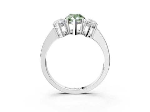 White gold Three-Stone Fancy Green Pear Cut Cut Diamond Engagement Ring with Flat Band and Four-Prong Setting_16