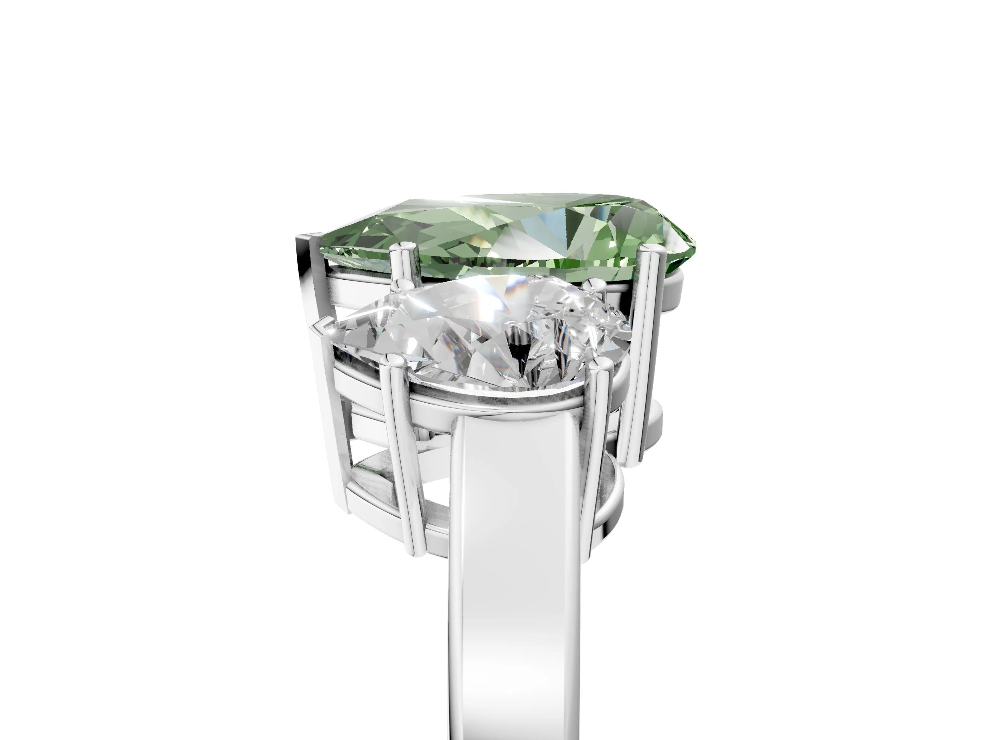 White gold Three-Stone Fancy Green Pear Cut Cut Diamond Engagement Ring with Flat Band and Four-Prong Setting_17