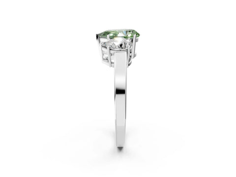 White gold Three-Stone Fancy Green Pear Cut Cut Diamond Engagement Ring with Flat Band and Four-Prong Setting_2