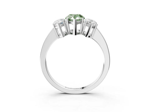 White gold Three-Stone Fancy Green Pear Cut Cut Diamond Engagement Ring with Flat Band and Four-Prong Setting_3