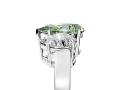White gold Three-Stone Fancy Green Pear Cut Cut Diamond Engagement Ring with Flat Band and Four-Prong Setting_5