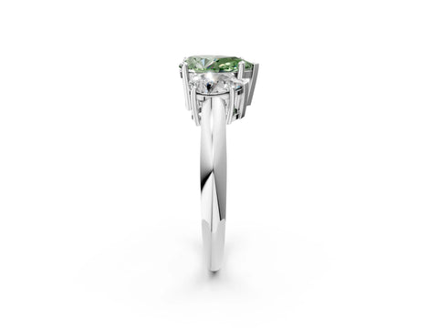 White gold Three-Stone Fancy Green Pear Cut Cut Diamond Engagement Ring with Prong Setting on a White Gold Band_14