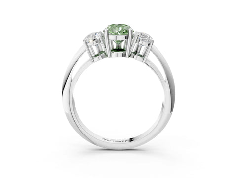 White gold Three-Stone Fancy Green Pear Cut Cut Diamond Engagement Ring with Prong Setting on a White Gold Band_15