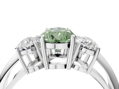 White gold Three-Stone Fancy Green Pear Cut Cut Diamond Engagement Ring with Prong Setting on a White Gold Band_16
