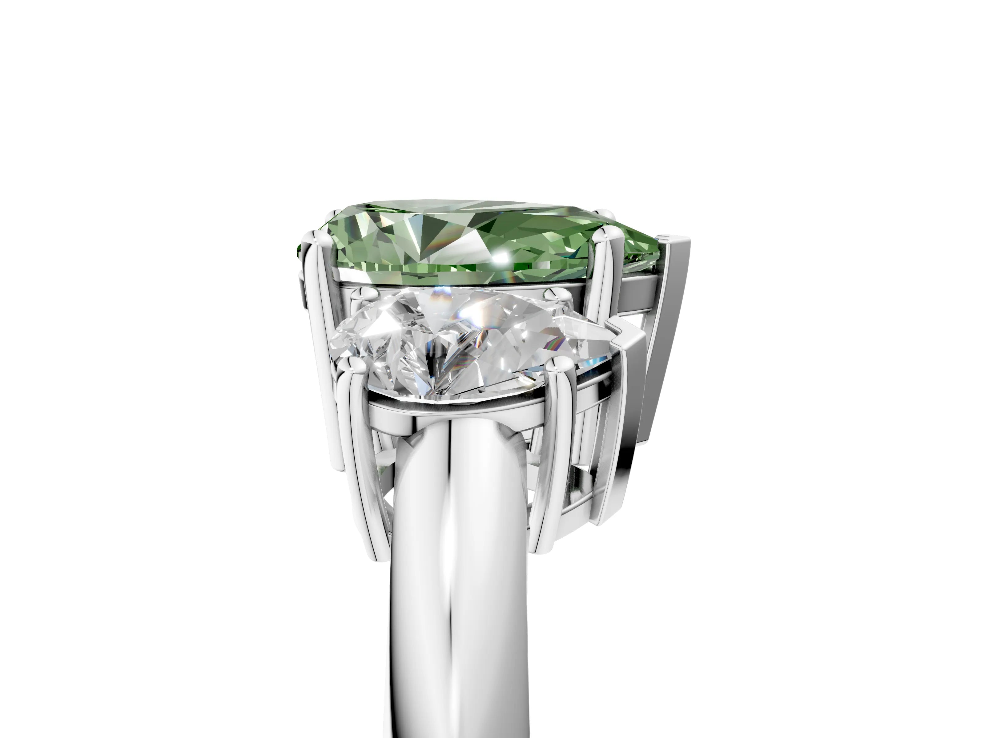 White gold Three-Stone Fancy Green Pear Cut Cut Diamond Engagement Ring with Prong Setting on a White Gold Band_17