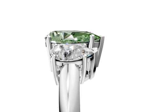White gold Three-Stone Fancy Green Pear Cut Cut Diamond Engagement Ring with Prong Setting on a White Gold Band_17