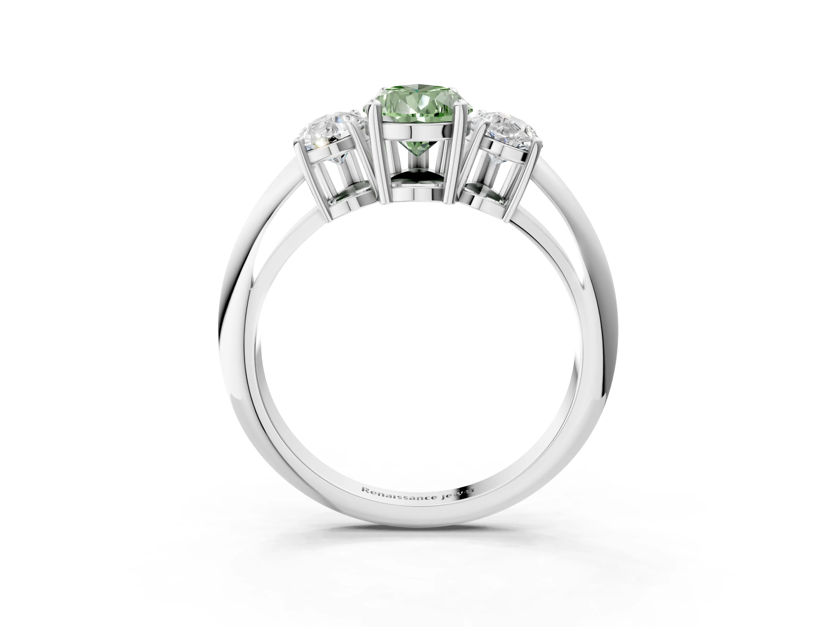White gold Three-Stone Fancy Green Pear Cut Cut Diamond Engagement Ring with Prong Setting on a White Gold Band_22