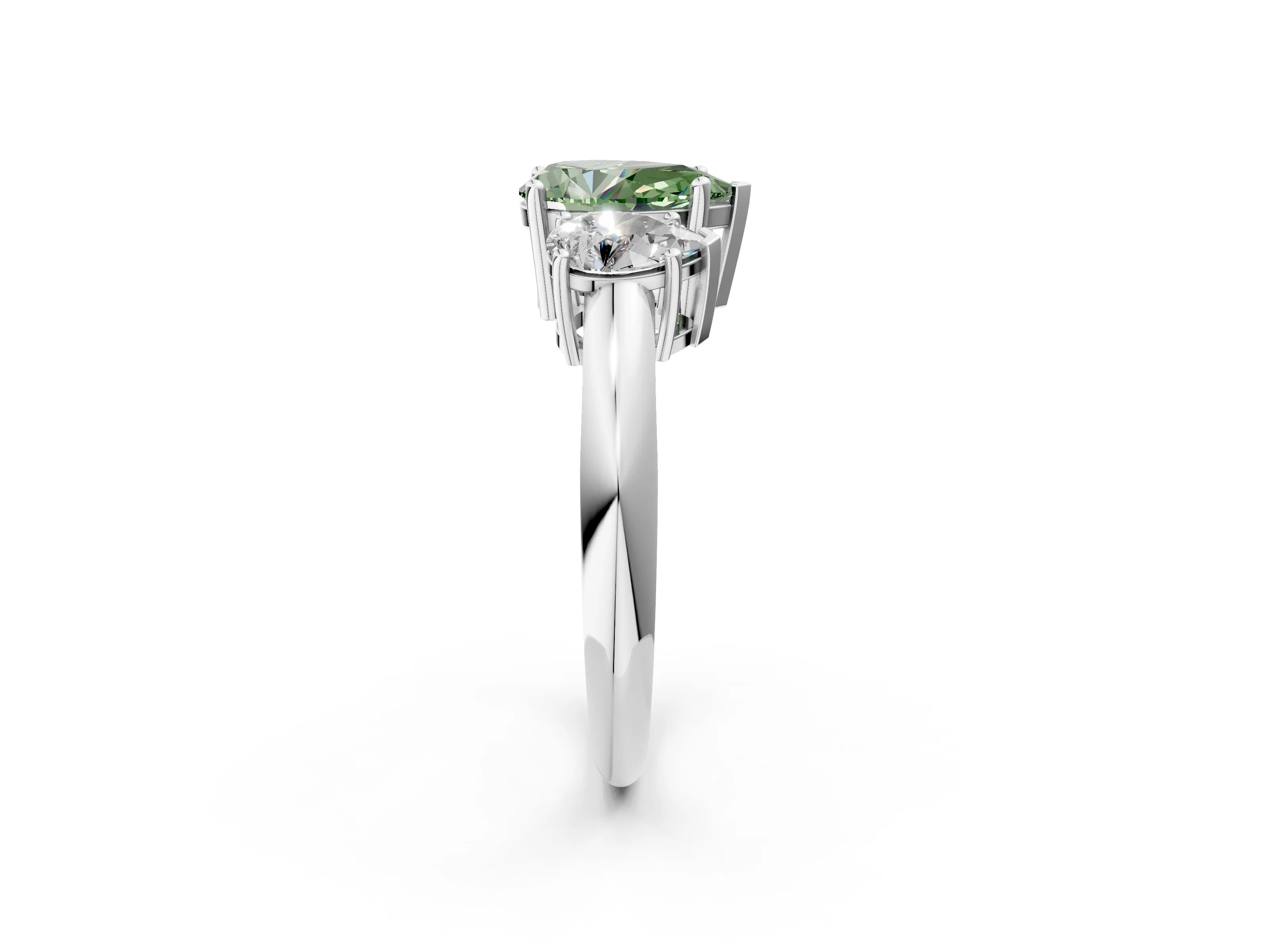 White gold Three-Stone Fancy Green Pear Cut Cut Diamond Engagement Ring with Prong Setting on a White Gold Band_26