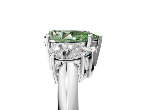 White gold Three-Stone Fancy Green Pear Cut Cut Diamond Engagement Ring with Prong Setting on a White Gold Band_29
