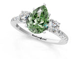 White gold Three-Stone Fancy Green Pear Cut Cut Diamond Pavé Band with Prong Setting_28