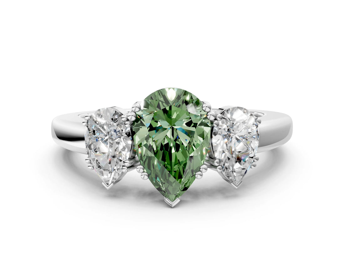 White gold Three-Stone Fancy Green Pear Cut Cut Diamond Ring with Channel Set Band and Four-Prong Setting_12