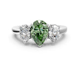 White gold Three-Stone Fancy Green Pear Cut Cut Diamond Ring with Channel Set Band and Four-Prong Setting_12