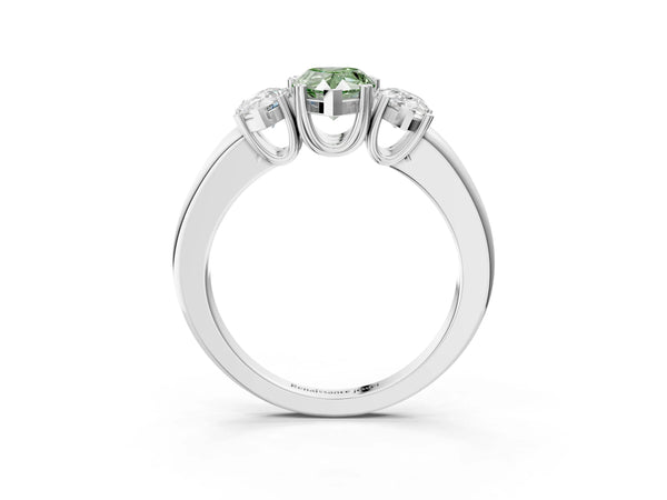 White gold Three-Stone Fancy Green Pear Cut Cut Diamond Ring with Channel Set Band and Four-Prong Setting
