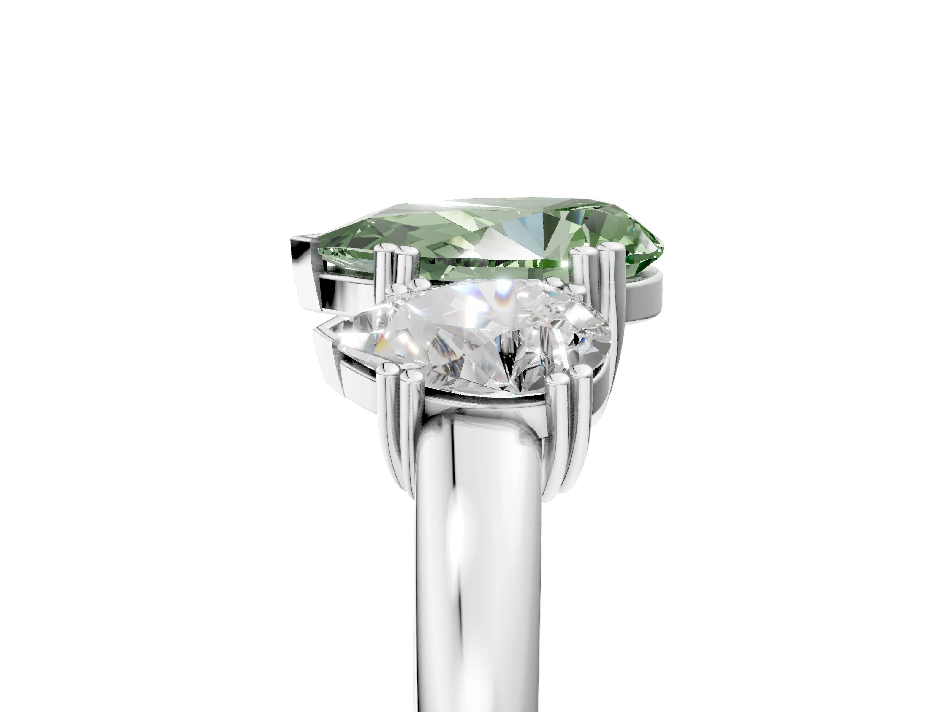 White gold Three-Stone Fancy Green Pear Cut Cut Diamond Ring with Channel Set Band and Four-Prong Setting_5