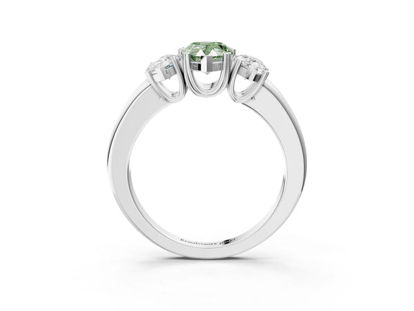 White gold Three-Stone Fancy Green Pear Cut Cut Diamond Ring with Channel Set Band and Four-Prong Setting