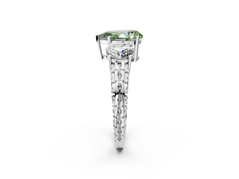 White gold Three-Stone Fancy Green Pear Cut Cut Diamond Ring with Channel-Set Band and Prong Setting_14