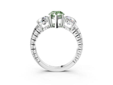 White gold Three-Stone Fancy Green Pear Cut Cut Diamond Ring with Channel-Set Band and Prong Setting_15