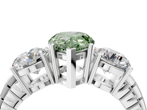 White gold Three-Stone Fancy Green Pear Cut Cut Diamond Ring with Channel-Set Band and Prong Setting_16