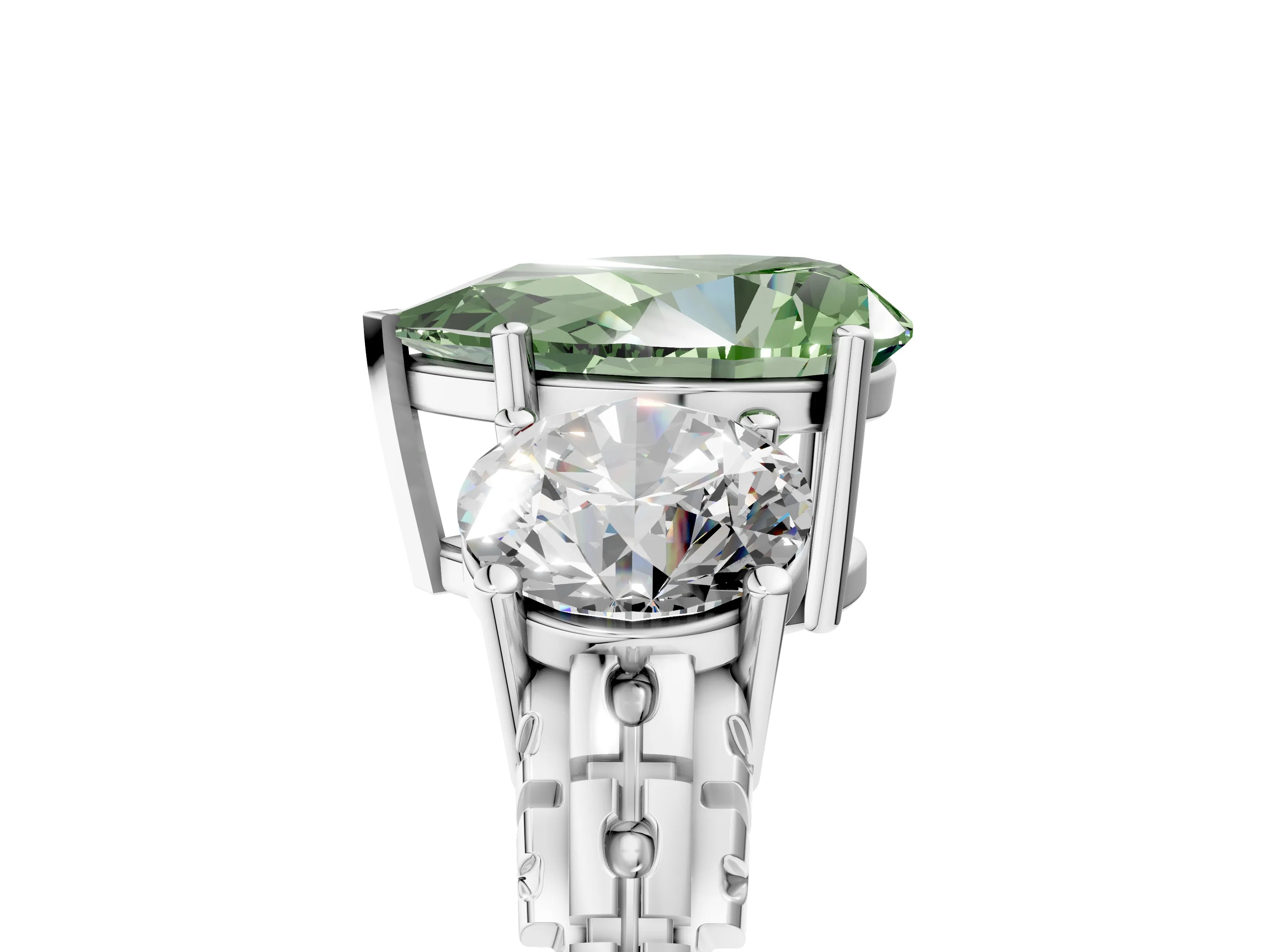 White gold Three-Stone Fancy Green Pear Cut Cut Diamond Ring with Channel-Set Band and Prong Setting_17